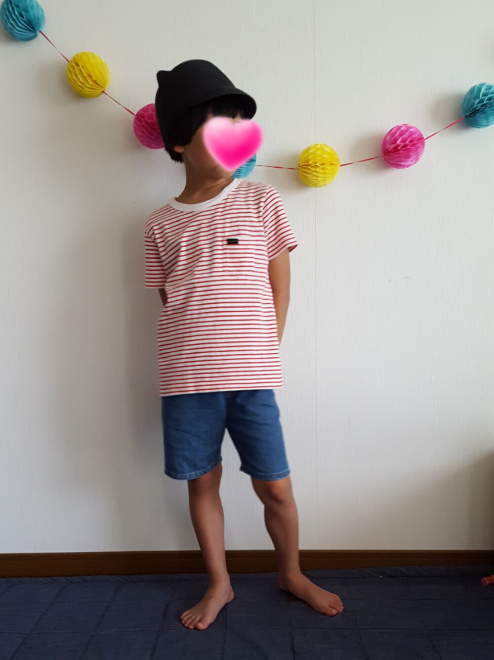 「夏休み、おとこのこ、小学生、BMINGLIFESTOREbyBEAMS、LEE、UNIQLO、H&M、猫耳帽子」｜「H&Mのアイテム（帽子、ブラック系）」を使った、amuさん（キッズ・120cm）の夏コーディネートの1枚目の写真