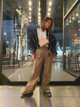 「DIESEL（ディーゼル）のアイテム（ナイロンジャケット）」を使った、nanaさん（レディース・168cm）の秋コーディネート