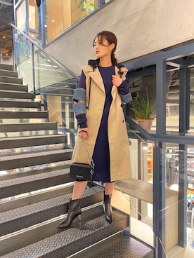 「ディーゼル」｜「アイテム（トレンチコート）」を使った、nanaさん（レディース・168cm）の冬コーディネート