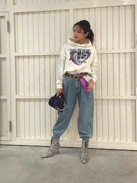 「DIESEL（ディーゼル）のアイテム（ブーツ）」を使った、nanaさん（レディース・168cm）の冬コーディネート