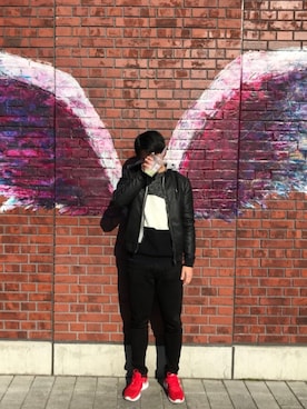 「インスタグラム」｜「アイテム（ライダースジャケット）」を使った、畠山隆太さん（メンズ・180cm）の冬コーディネート