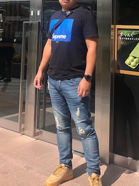 「HOLLYWOOD RANCH MARKET（ハリウッドランチマーケット）のアイテム（デニムパンツ、ブルー系）」を使った、gigaさん（メンズ・172cm）の秋コーディネート