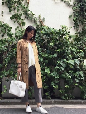 「アイテム（ステンカラーコート）」を使った、ririさん（レディース・162cm）の夏コーディネート