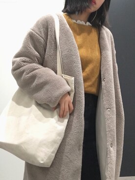 「BACK NUMBER（バックナンバー）のアイテム（ノーカラージャケット）」を使った、くるみさん（レディース・156cm）の冬コーディネート