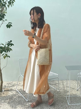 「ビーズバッグ」｜「アイテム（その他アウター）」を使った、みぎみみさん（レディース・161cm）の夏コーディネート