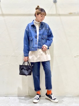 「ニコアンド」｜「アイテム（デニムジャケット）」を使った、みさきまるさん（レディース・160cm）の春コーディネート