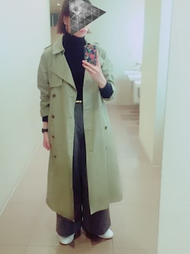 「アイテム（トレンチコート、グリーン系）」を使った、naさん（レディース・166cm）の冬コーディネート