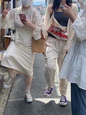 「H&M（エイチ・アンド・エム）のアイテム（パンツ、ホワイト系）」を使った、maruさん（レディース・166cm）の夏コーディネート