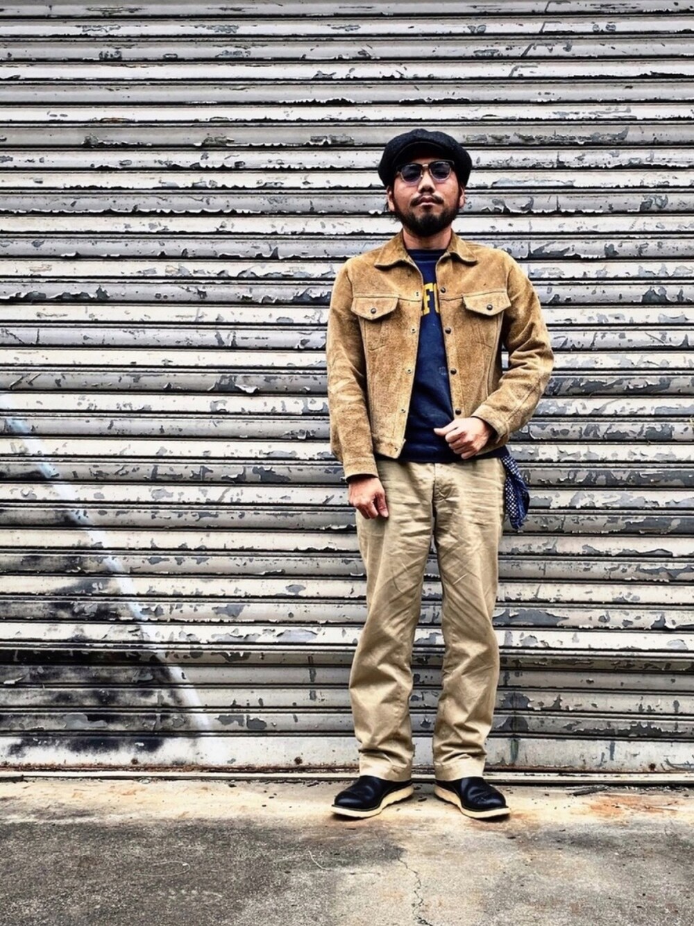「vintage style、vintage、古着、アメカジ、ベージュ、スウェード、スウェット、バンダナ、ペコスブーツ、平成最後のWEARISTAセンバツ」｜「VINTAGEの60's LEVI'S（その他アウター、ベージュ系）」を使った、Ri Maさん（メンズ・171cm）の春コーディネートの1枚目の写真