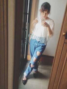 「WC（ダブル シー）のアイテム（デニムパンツ）」を使った、mnhさん（レディース・158cm）の夏コーディネート