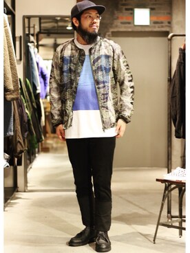 「Pledge（プレッジ）のアイテム（パンツ）」を使った、菅原 大翔さん（メンズ・173cm）の冬コーディネート