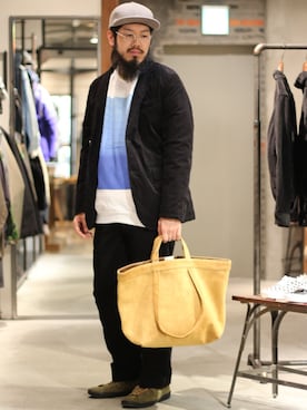 「hobo(ホーボー)のアイテム(トートバッグ)」を使った、菅原 大翔さん(メンズ・173cm)の冬コーディネート