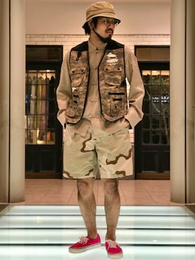 「HBNS（ハバノス）のアイテム（パンツ）」を使った、菅原 大翔さん（メンズ・173cm）の春コーディネート