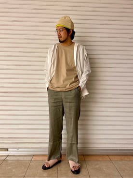 「MANEBU（マネブ）のアイテム（サンダル）」を使った、菅原 大翔さん（メンズ・173cm）の春コーディネート