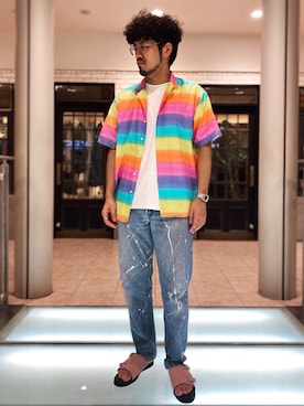 「MANEBU（マネブ）のアイテム（サンダル）」を使った、菅原 大翔さん（メンズ・173cm）の夏コーディネート