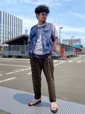 「MANEBU（マネブ）のアイテム（サンダル）」を使った、菅原 大翔さん（メンズ・173cm）の夏コーディネート