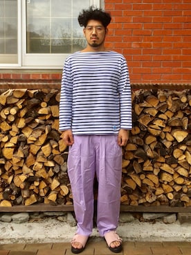 「MANEBU（マネブ）のアイテム（サンダル）」を使った、菅原 大翔さん（メンズ・173cm）の春コーディネート
