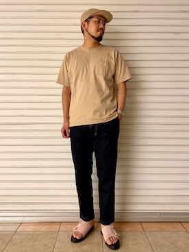 「MANEBU（マネブ）のアイテム（サンダル）」を使った、菅原 大翔さん（メンズ・173cm）の春コーディネート