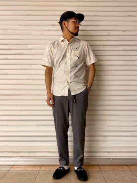 「MANEBU（マネブ）のアイテム（サンダル）」を使った、菅原 大翔さん（メンズ・173cm）の春コーディネート