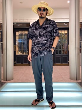 「WILD THINGS（ワイルドシングス）のアイテム（スラックス）」を使った、菅原 大翔さん（メンズ・173cm）の夏コーディネート