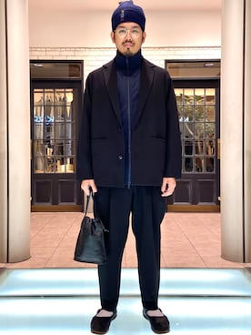 「巾着バッグ」｜「アイテム（ジャージ）」を使った、菅原 大翔さん（メンズ・173cm）の秋コーディネート