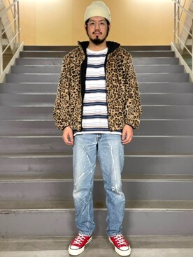 「アイテム（ニットキャップ/ビーニー、ホワイト系）」を使った、菅原 大翔さん（メンズ・173cm）の冬コーディネート