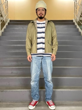 「アイテム（ニットキャップ/ビーニー、ホワイト系）」を使った、菅原 大翔さん（メンズ・173cm）の冬コーディネート