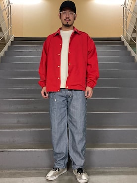「BIG MAC（ビッグマック）のアイテム（デニムパンツ）」を使った、菅原 大翔さん（メンズ・173cm）の冬コーディネート