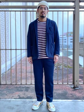 「アイテム（ニットキャップ/ビーニー、ホワイト系）」を使った、菅原 大翔さん（メンズ・173cm）の冬コーディネート