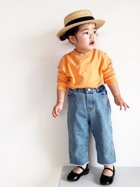 「麦わら帽子」｜「アイテム（スウェット）」を使った、ㅤ ʀɪɴᴏさん（キッズ・80cm）の春コーディネート