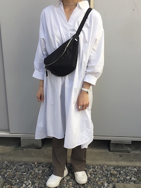 「お洒落さんと繋がりたい」｜「アイテム（シャツワンピース）」を使った、Hibikiさん（レディース・156cm）の春コーディネート