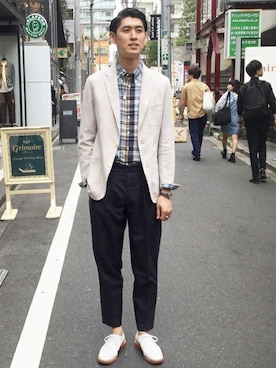 「マドラスチェック」｜「アイテム（テーラードジャケット）」を使った、瀬谷さん（メンズ・182cm）の春コーディネート