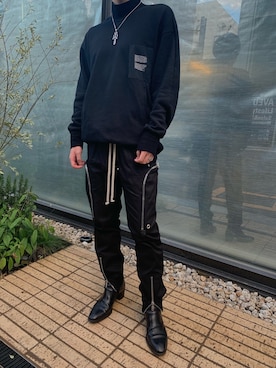 「RICK OWENS」｜「アイテム（スウェット）」を使った、ライオンBOYさん（メンズ・175cm）の春コーディネート