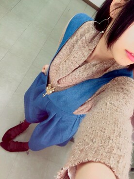 「ブラウンニット」｜「アイテム（オールインワン・サロペット）」を使った、♘ぷに小竹♞さん（レディース・160cm）の冬コーディネート