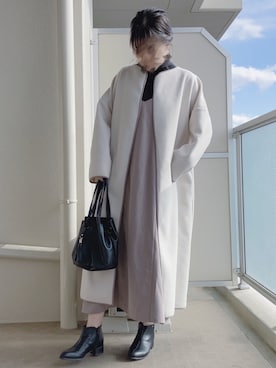 「パイピングコート」｜「アイテム（ハンドバッグ）」を使った、てぃるさん（レディース・158cm）の冬コーディネート