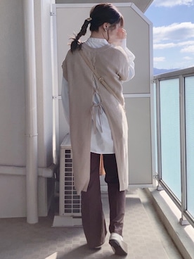 「ロングニット」｜「アイテム（パンツ）」を使った、てぃるさん（レディース・158cm）の春コーディネート