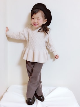 「ぺプラムトップス」｜「アイテム（ハンチング/ベレー帽）」を使った、mapoooode♡さん（キッズ・80cm）の秋コーディネート