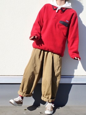 「アイテム（その他トップス、レッド系）」を使った、ゆゆさん（メンズ・170cm）の冬コーディネート