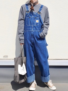 「ロールアップ」｜「アイテム（サロペット/オーバーオール）」を使った、ゆゆさん（メンズ・170cm）の春コーディネート