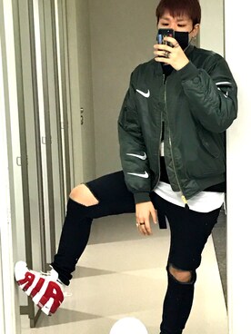 「Alpha Industries（アルファインダストリーズ）のアイテム（ブルゾン）」を使った、STREETERさん（メンズ・182cm）の冬コーディネート