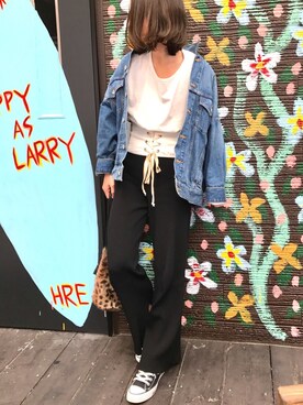 「スリットパンツ」｜「アイテム（デニムジャケット）」を使った、Kumika☆さん（レディース・158cm）の冬コーディネート