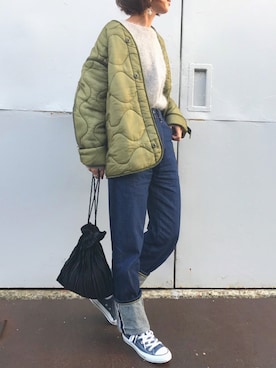「アイテム（ノーカラージャケット）」を使った、Kumika☆さん（レディース・158cm）の秋コーディネート