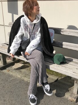 Kumika☆さんの「MIXボアハーフコート」を使ったコーディネート