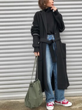 「赤コンバース」｜「アイテム（その他アウター）」を使った、Kumika☆さん（レディース・158cm）の冬コーディネート