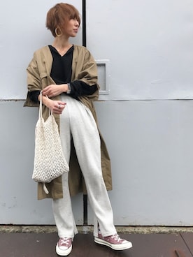 「TODAYFUL（トゥデイフル）のベンドフレームピアス（ピアス（両耳用））」を使った、Kumika☆さん（レディース・158cm）の春コーディネート