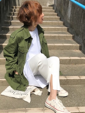 「TODAYFUL（トゥデイフル）のベンドフレームピアス（ピアス（両耳用））」を使った、Kumika☆さん（レディース・158cm）の春コーディネート