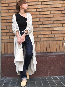 Kumika☆さんの「レーヨンplus麻素材＝落ち感出るロングシャツ。『審美眼で見つけた。』麻混素材ロングシャツ」を使ったコーディネート