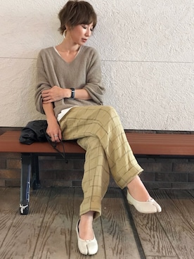 「TODAYFUL（トゥデイフル）のリネンチェックパンツ（その他パンツ）」を使った、Kumika☆さん（レディース・158cm）の春コーディネート