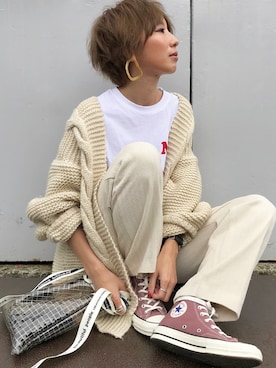 「TODAYFUL（トゥデイフル）のベンドフレームピアス（ピアス（両耳用））」を使った、Kumika☆さん（レディース・158cm）の春コーディネート