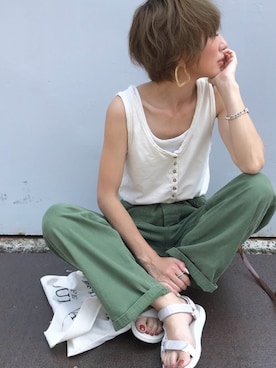 「TODAYFUL（トゥデイフル）のベンドフレームピアス（ピアス（両耳用））」を使った、Kumika☆さん（レディース・158cm）の夏コーディネート